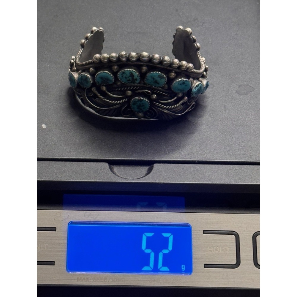 VTG JAMESON LEE NAVAJO ~52 GRAMS ~ 925 STERLING SILVER & TURQUOISE CUFF BRACELET - Picture 2 of 8